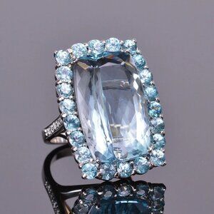 ❤Refine Thin Super Large Pure Light Blue Zircon Rings for Women, MARR9218